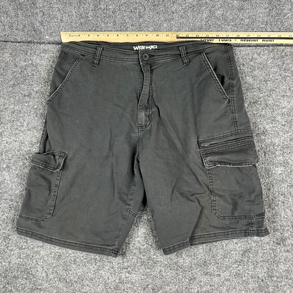 Wrangler Cargo Shorts Mens Size 34 Black Regular Fit Cotton Stretch Utility